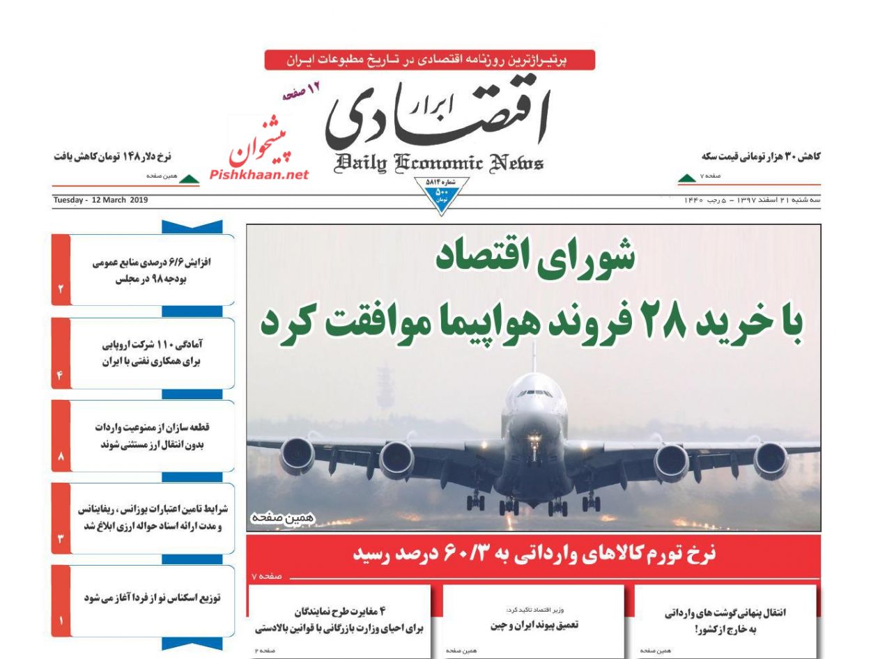 صفحه نخست روزنامه&zwnj;های اقتصادی ۲۱ اسفند ماه