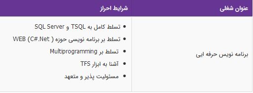 استخدام برنامه نویس حرفه ایی در تهران