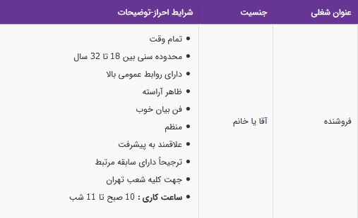 استخدام فروشنده تمام وقت با حقوق مکفی و بیمه/مجموعه جین وست