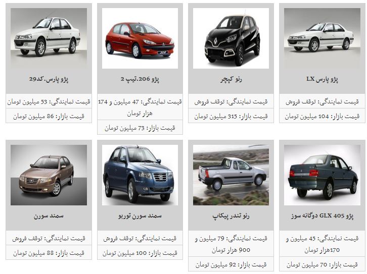 آخرین قیمت خودور&zwnj;های داخلی در تاریخ ۱۳۹۷/۱۲/۲۶