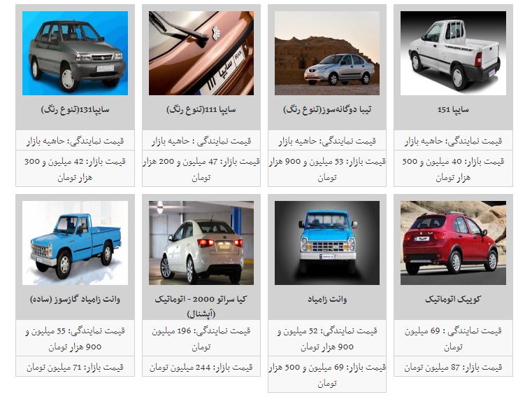 آخرین قیمت خودور&zwnj;های داخلی در تاریخ ۱۳۹۷/۱۲/۲۶