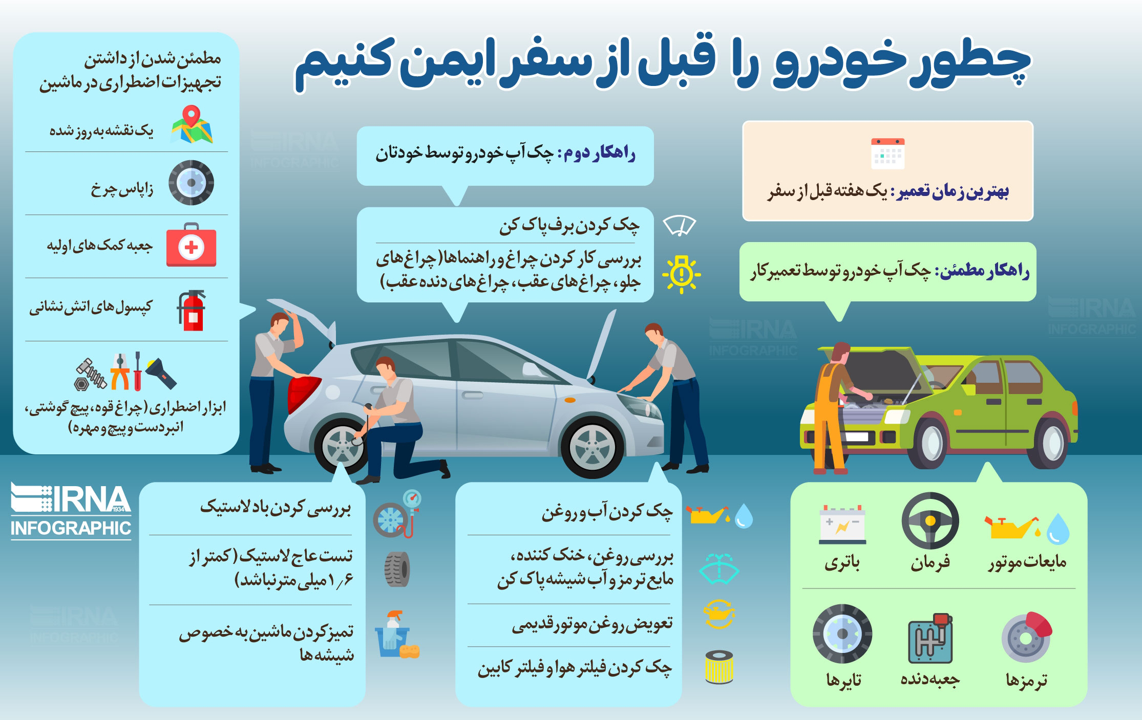 پیش از سفر چه اقداماتی برای ایمن کردن خودرو لازم است؟ +اینفوگرافیک //// دپویی عید