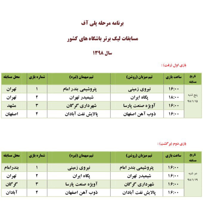 /////برنامه پلی آف لیگ برتر بسکتبال کشور