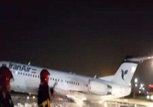 فرود اضطرارى هواپيماى فوكر ١٠٠ بدو چرخ در فرودگاه مهرآباد + فیلم
