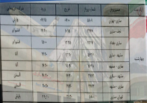 پرواز&zwnj;های چهارشنبه ۲۹ اسفندماه فرودگاه&zwnj;های مازندران