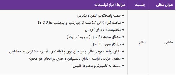 استخدام منشی خانم در یک کلینیک فوق تخصصی - محدوده فرمانیه