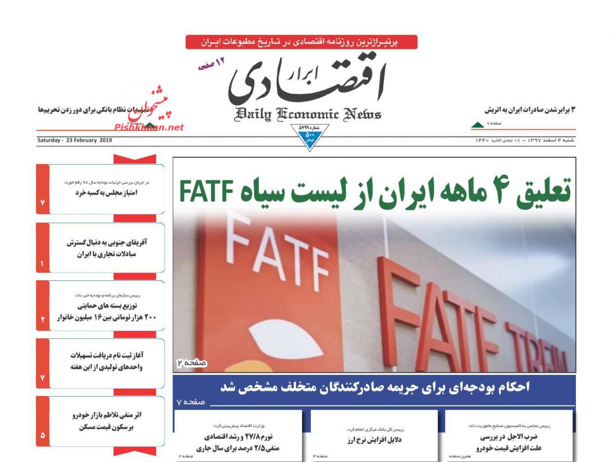 صفحه نخست روزنامه&zwnj;های اقتصادی ۴ اسفند ماه