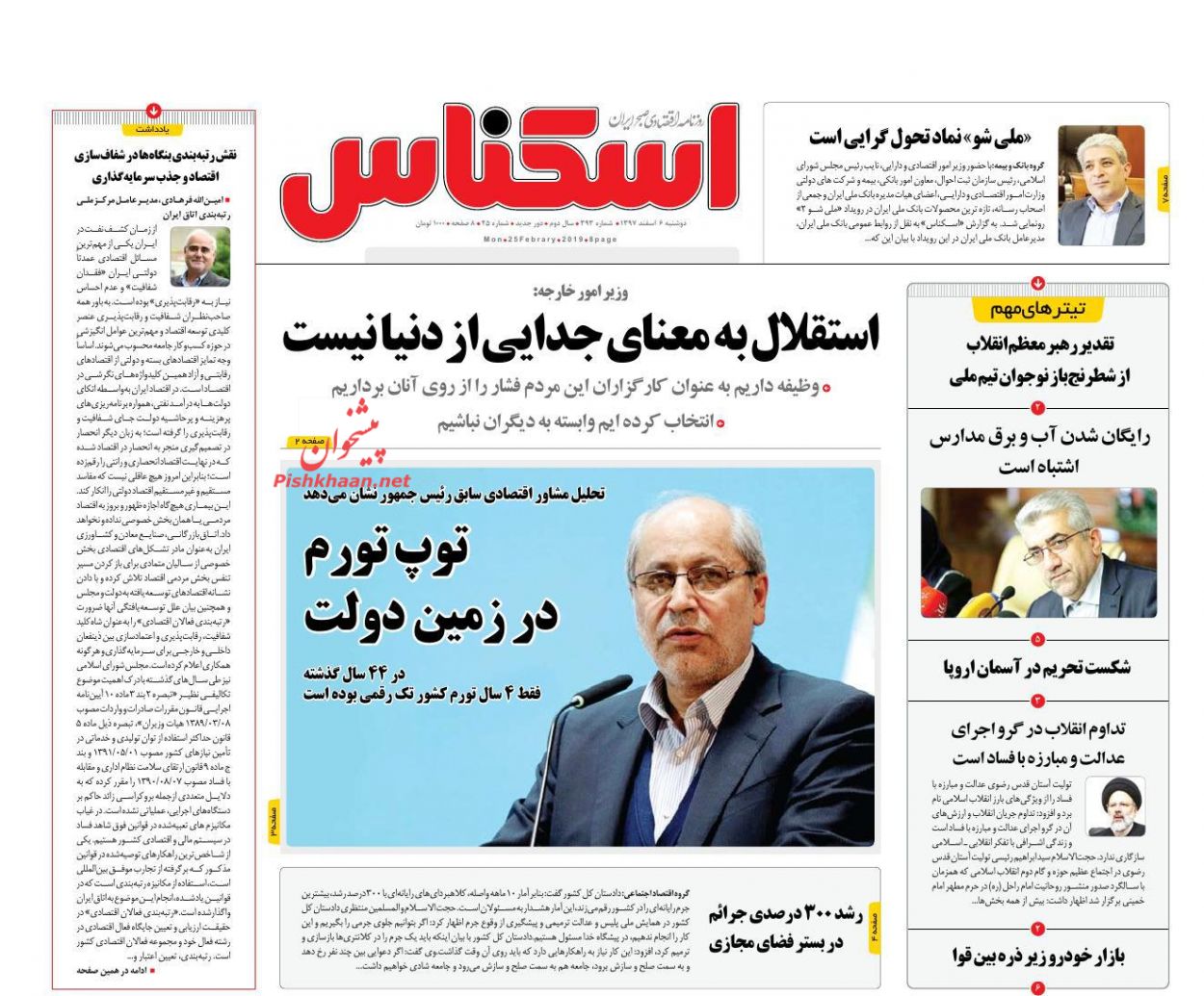 صفحه نخست روزنامه&zwnj;های اقتصادی ۶ اسفند ماه
