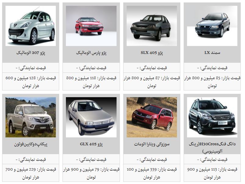آخرین قیمت روز خودروهای داخلی (۸/ اسفند/۹۷)