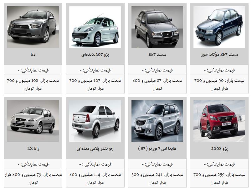 آخرین قیمت روز خودروهای داخلی (۸/ اسفند/۹۷)