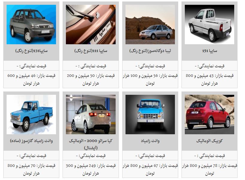 آخرین قیمت روز خودروهای داخلی (۸/ اسفند/۹۷)