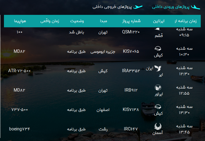 پرواز&zwnj;های فرودگاه بندرعباس سه شنبه ۱۱ اردیبهشت سال ۹۷