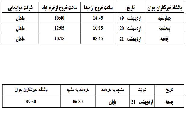 برنامه پرواز‌های فرودگاه خرم‌آباد از ۱۹ تا ۲۱ اردیبهشت ماه