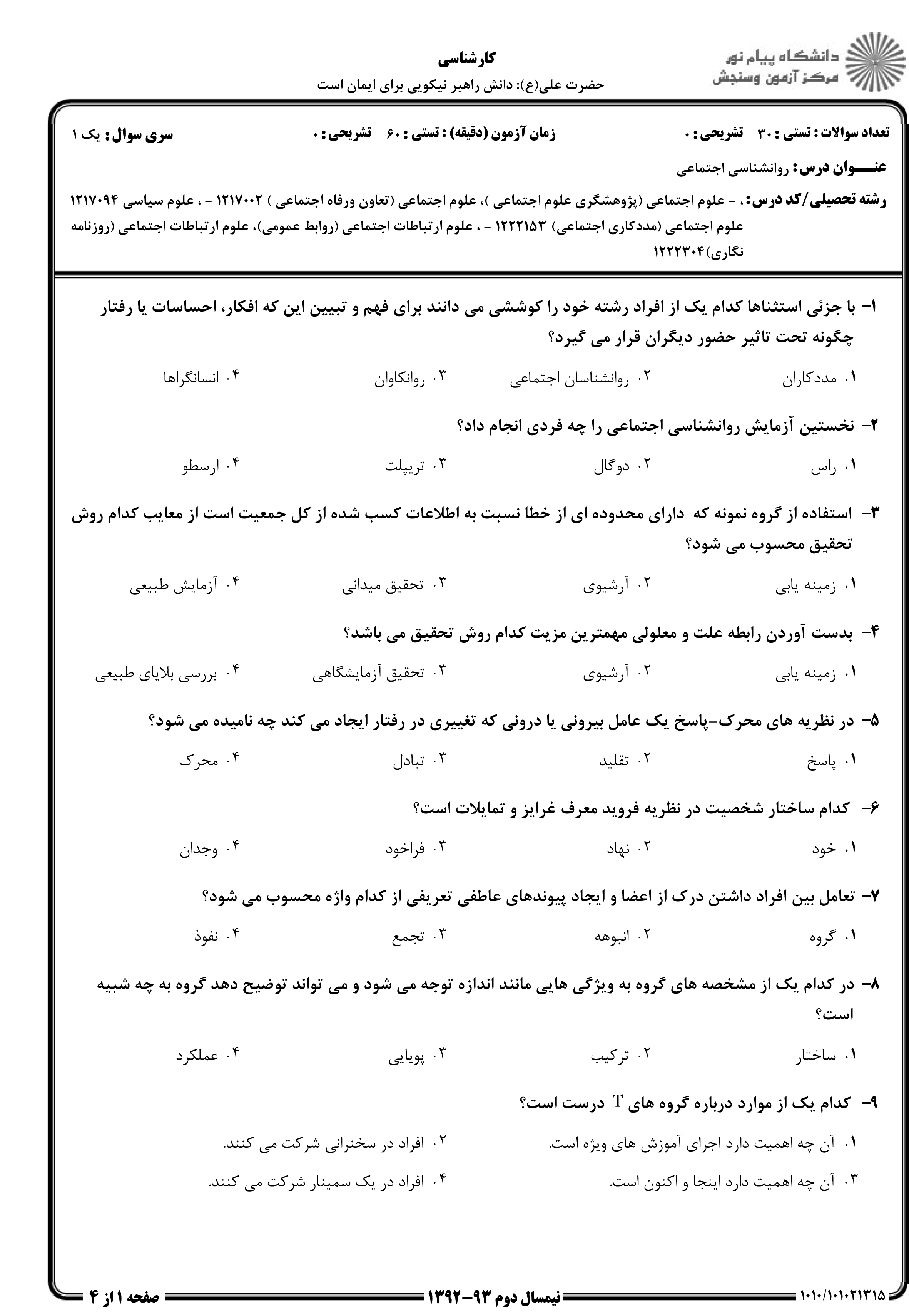دانلود نمونه سوالات پیام نور رشته روان شناسی + معرفی رشته روان شناسی