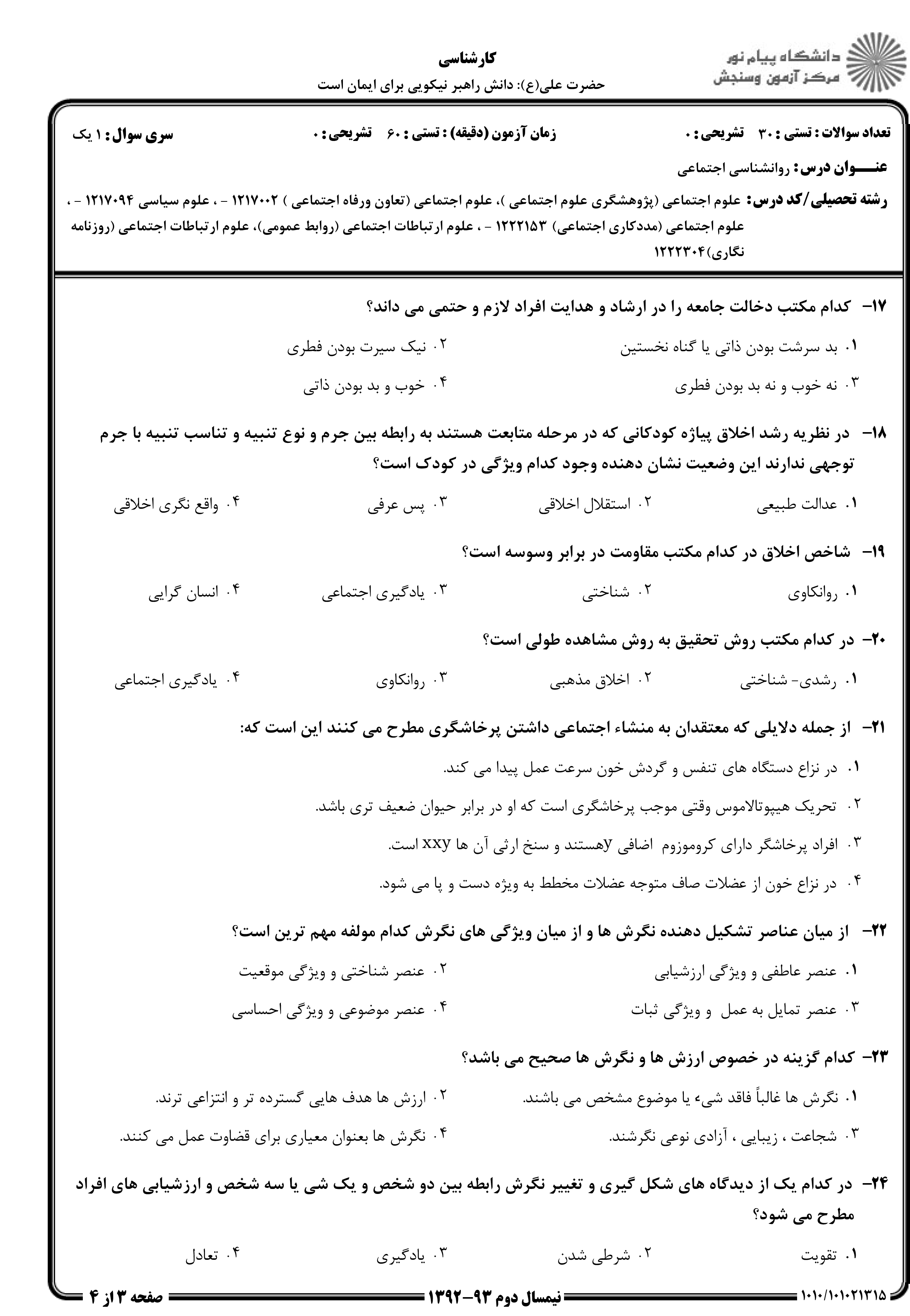 دانلود نمونه سوالات پیام نور رشته روان شناسی + معرفی رشته روان شناسی