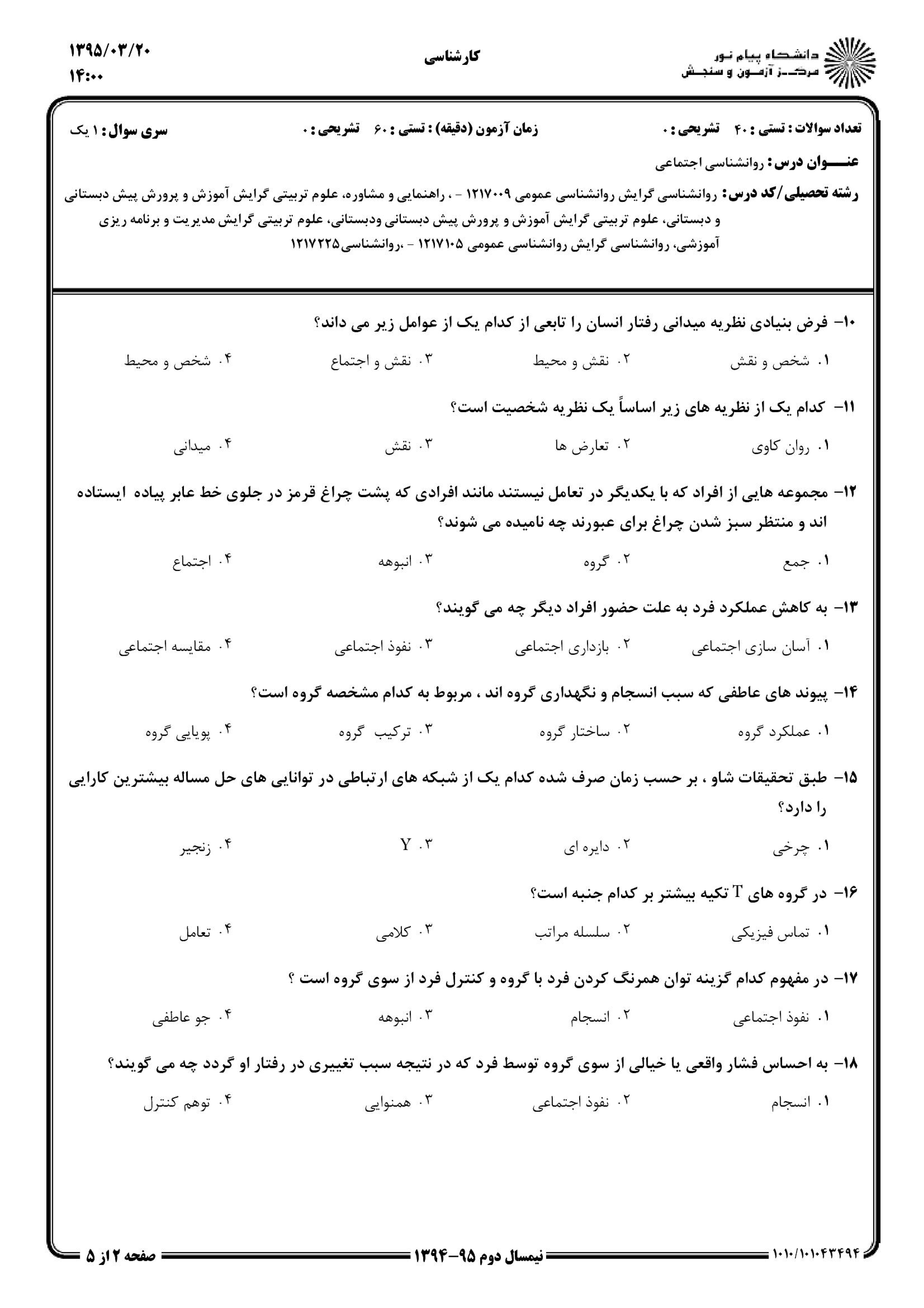 دانلود نمونه سوالات پیام نور رشته روان شناسی + معرفی رشته روان شناسی
