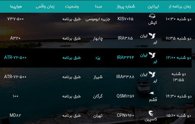پرواز&zwnj;های فرودگاه بندرعباس یکشنبه ۱۶ اردیبهشت سال ۹۷