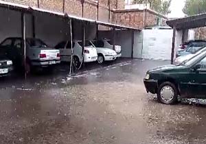بارش باران و تگرگ در خمین + فیلم