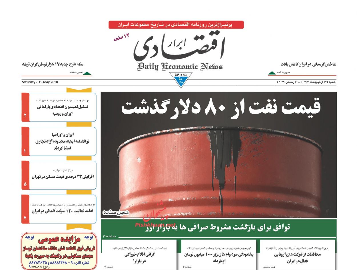 صفحه نخست روزنامه های اقتصادی 29 اردیبهشت ماه