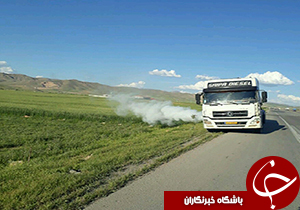 نشت گاز از سوپاپ اطمینان تانکر حمل گاز مایع در خرم آباد+عکس