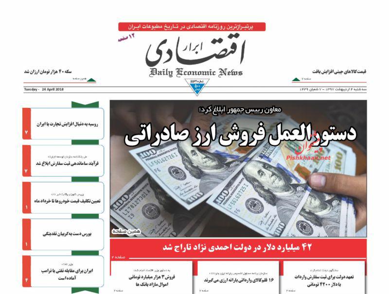 صفحه نخست روزنامه های اقتصادی 4 اردیبهشت ماه