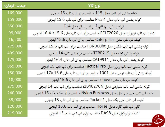 قیمت انواع کیف و کاور لپ تاپ در بازار+ جدول
