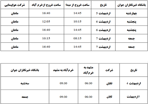 برنامه پرواز‌های فرودگاه خرم‌آباد تا ۷ اردیبهشت ماه ۱۳۹۷