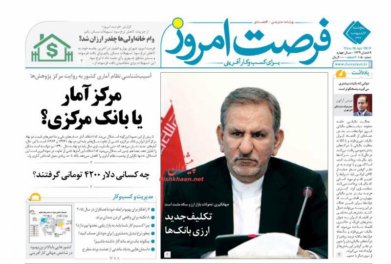 صفحه نخست روزنامه های اقتصادی 6 اردیبهشت ماه
