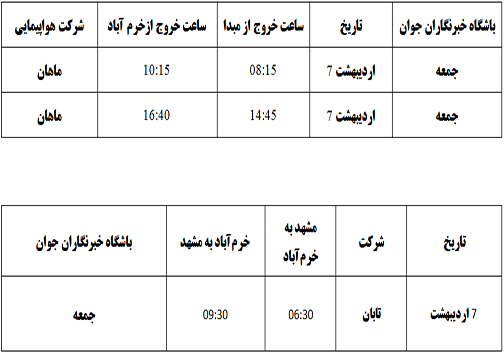 برنامه پرواز‌های فرودگاه خرم‌آباد در ۷ اردیبهشت