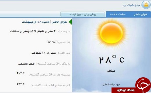 پیش بینی وضعیت آب و هوای یزد