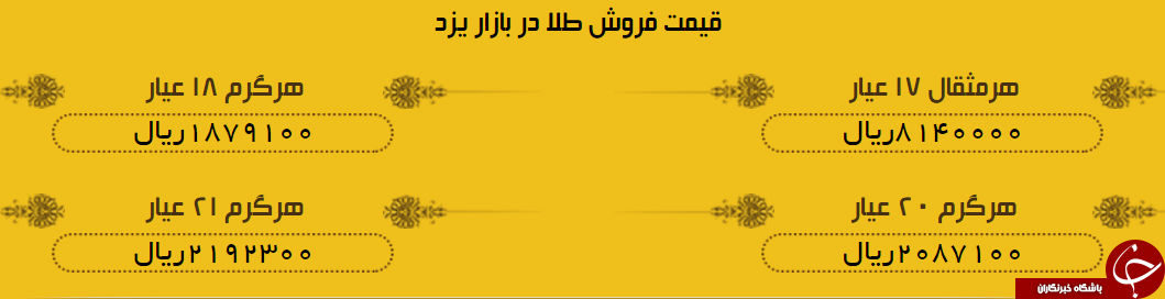 قیمت طلا سه شنبه ۱ خردادماه در بازار یزد