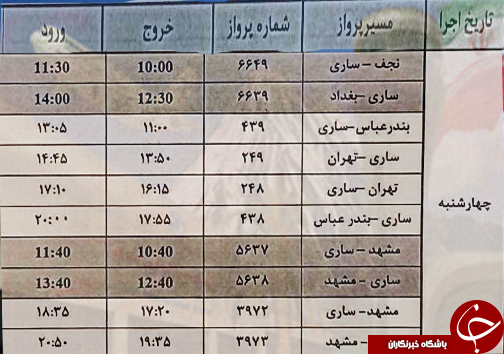 پرواز&zwnj;های چهارشنبه ۲ خرداد از فرودگاه&zwnj; های مازندران