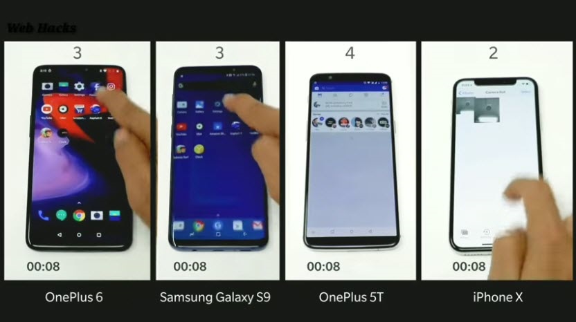 مقایسه سرعت وان پلاس 6 با گلگسی&zwnj;اس 9 و آیفون X +فیلم