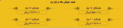 قیمت طلا پنج شنبه ۱۰ خردادماه در بازار یزد