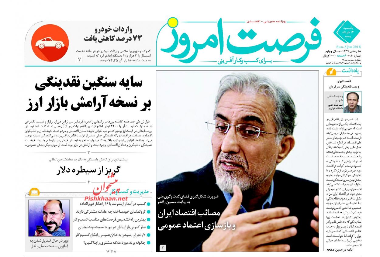 صفحه نخست روزنامه های اقتصادی 13 خردادماه