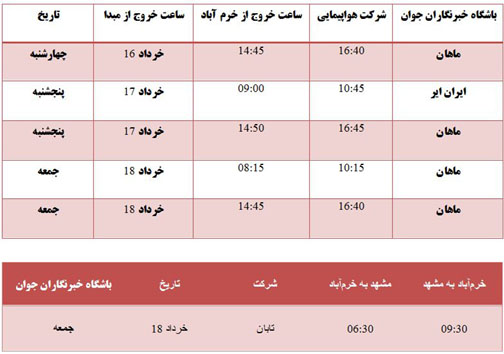 برنامه پرواز‌های فرودگاه خرم‌آباد تا ۱۸ خردادماه ۱۳۹۷
