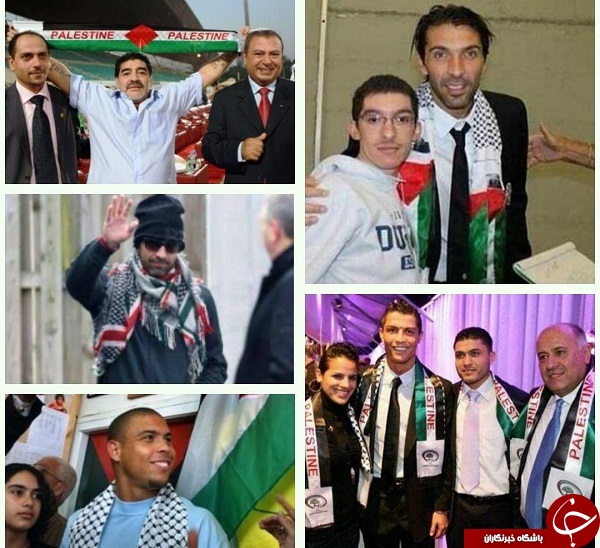 نفرت جهانی از رژیم صهیونیستی/ رونالدو، مارادونا و بوفون با پرچم فلسطین +تصویر