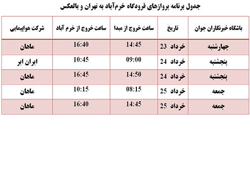 برنامه پرواز‌های فرودگاه خرم‌آباد تا ۲۵ خرداد ماه ۱۳۹۷
