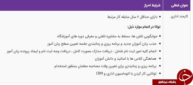 استخدام کارمند اداری در آموزشگاه زبان اول در تهران