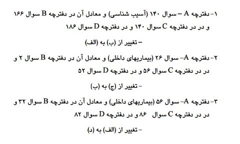 اعلام تغییرات نهایی کلید آزمون دستیار تخصصی پزشکی