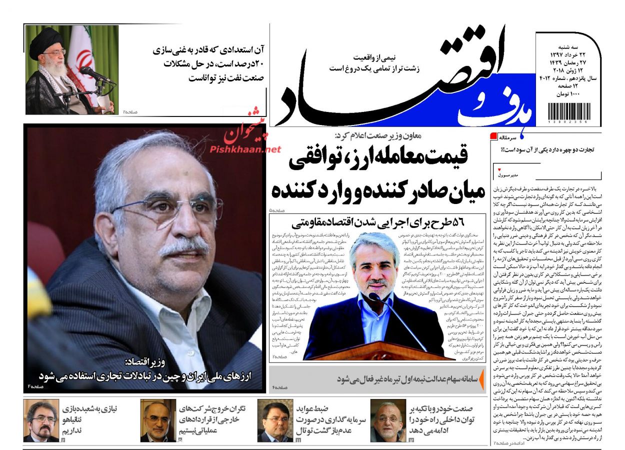 صفحه نخست روزنامه های اقتصادی 22 خردادماه