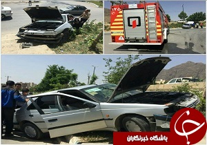 مصدومیت دو نفر بر اثر ورود خودرو به بلوار در خرم آباد+عکس