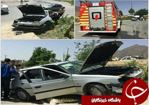 مصدومیت دو نفر بر اثر ورود خودرو به بلوار در خرم آباد+عکس
