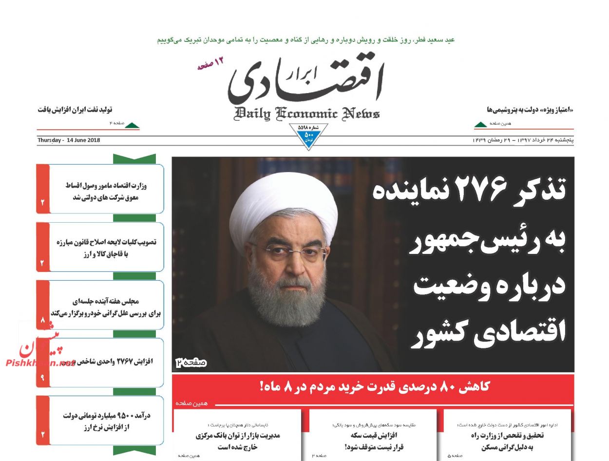 صفحه نخست روزنامه های اقتصادی 24 خردادماه