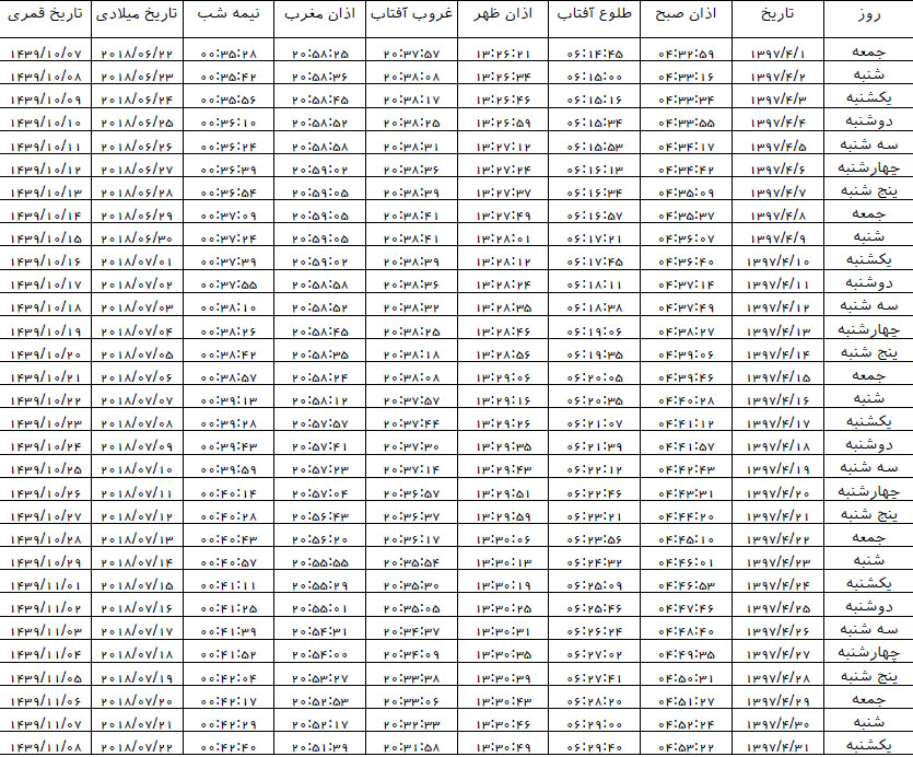 اوقات شرعی تیرماه 97 به افق ایلام