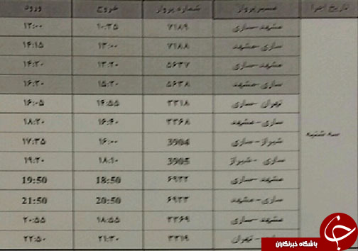 پرواز&zwnj;های سه شنبه ۲۹ خرداد از فرودگاه&zwnj;های مازندران