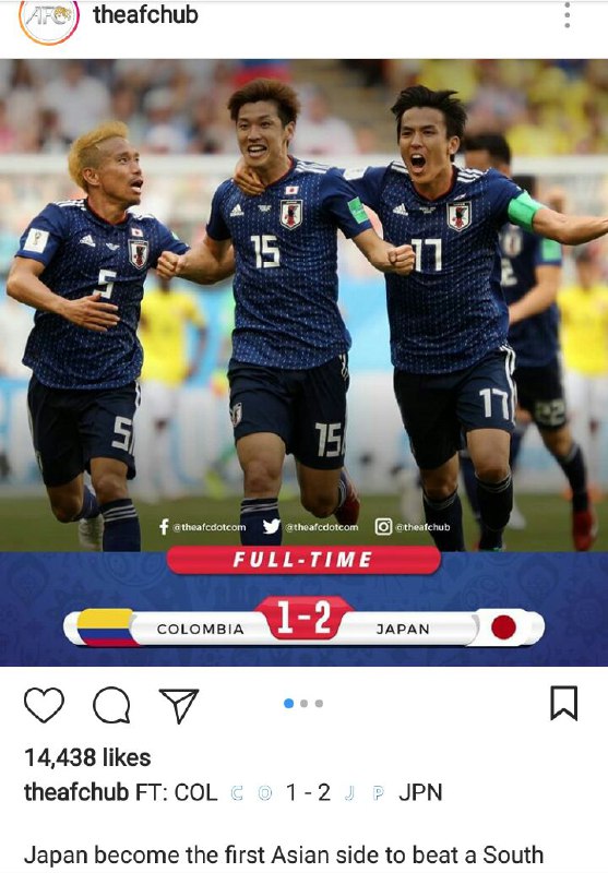 واکنش AFC به برد ژاپن مقابل کلمبیا + عکس