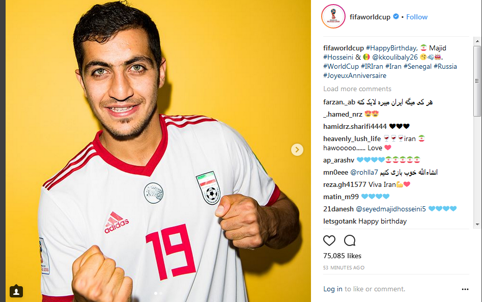 اینستاگرام فیفا تولد حسینی را تبریک گفت
