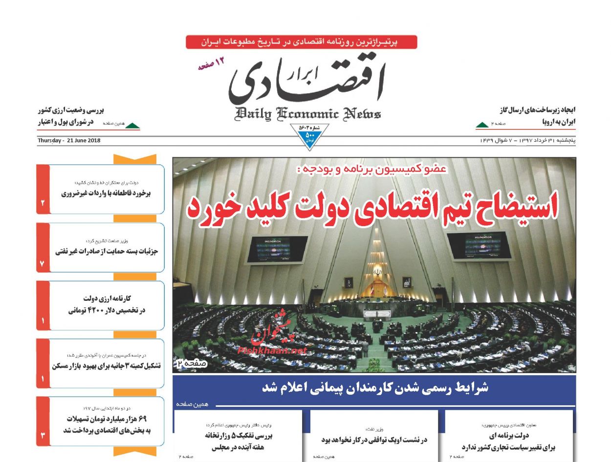 صفحه نخست روزنامه های اقتصادی 31 خردادماه