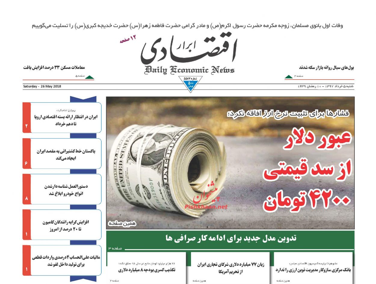 صفحه نخست روزنامه های اقتصادی 5 خردادماه